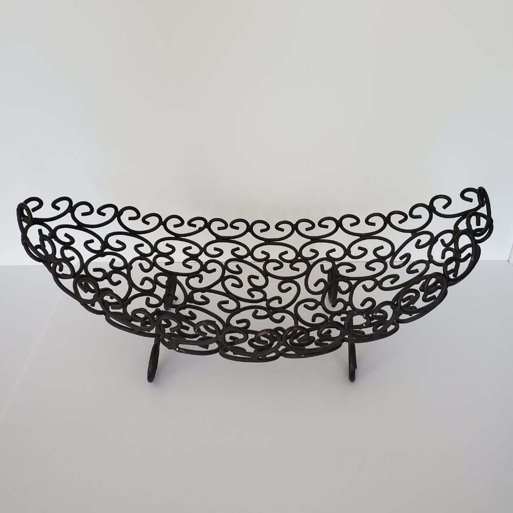 Dark Metal Fruit Bowl Footed Boat Shape Display Shabby Chic Tuscan Baroque Chic - Picture 1 of 11